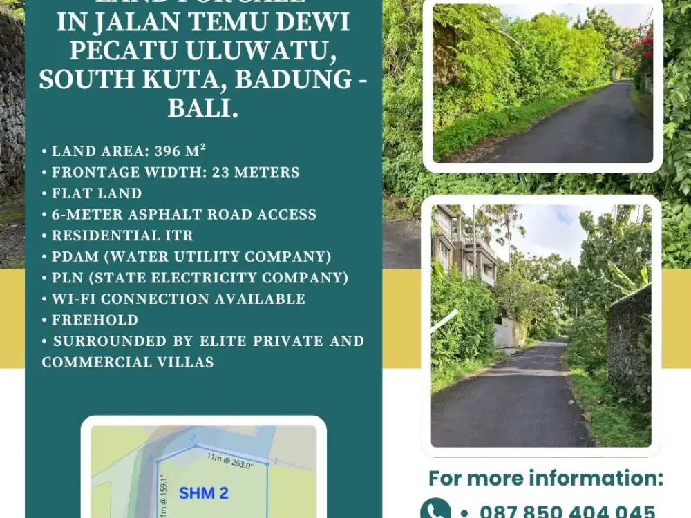 Land for sale Jalan Temu Dewi Pecatu uluwatu, South Kuta, Badung - Bali.