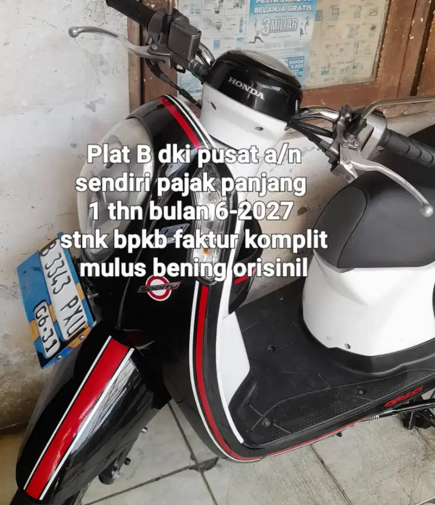 Honda scoopy 2016 stater halus iss cw asli hitam Putih B dki pusat