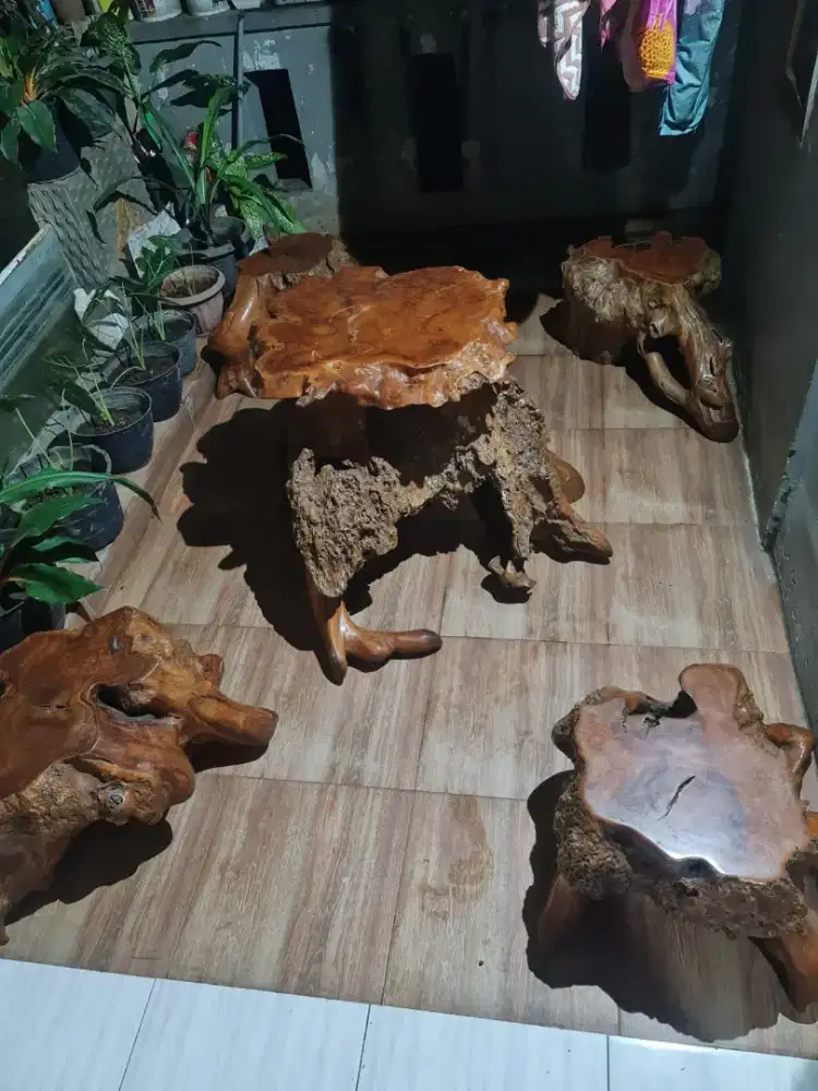 Meja dan kursi fosil kayu jati