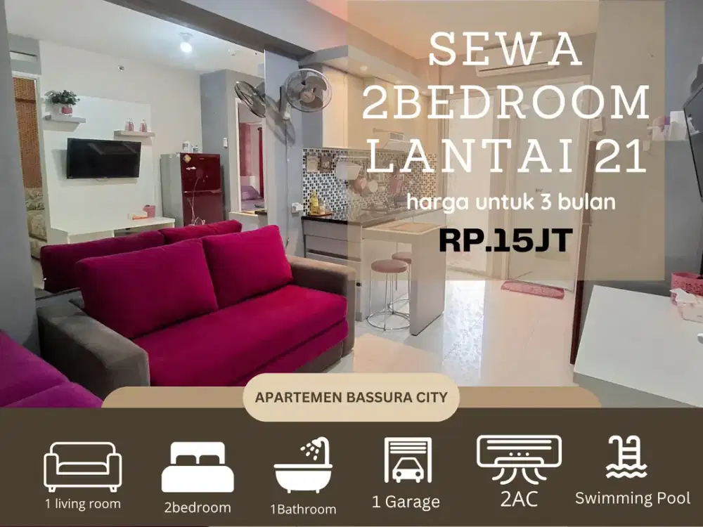 sewa 2kamar full furnis estetik apartemen bassura city