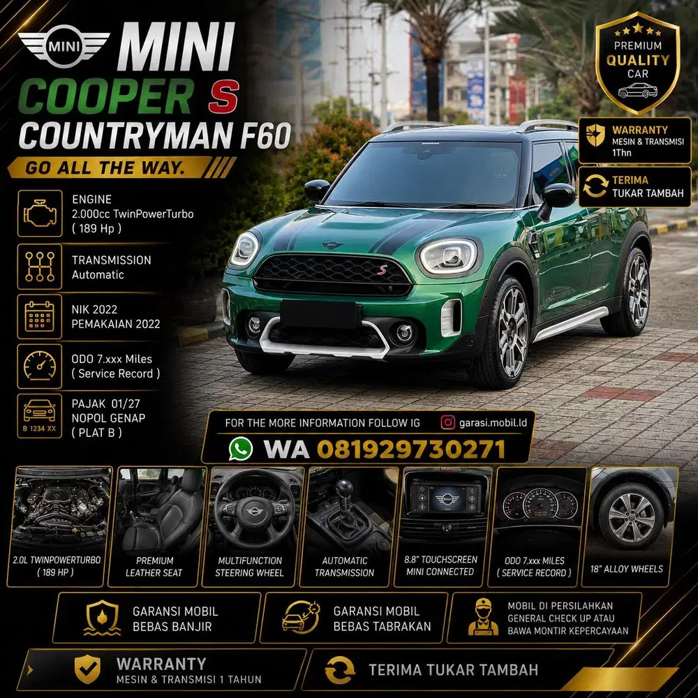 Mini Cooper S Countryman F60 2022 / Odo 7rbu Miles