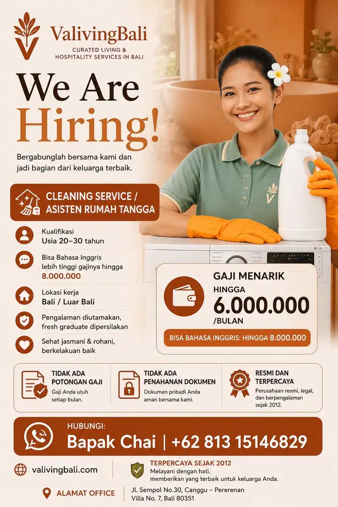 WE ARE HIRING | CLEANING SERVICE / ASISTEN RUMAH TANGGA