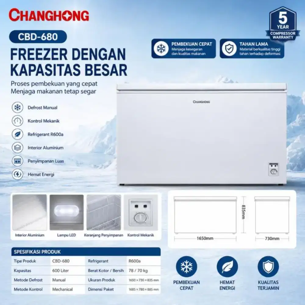 PROMO TERMURAH! CHEST FREEZER CBD 680 PEMBEKU PEMBEKU MAKANAN (600L)
