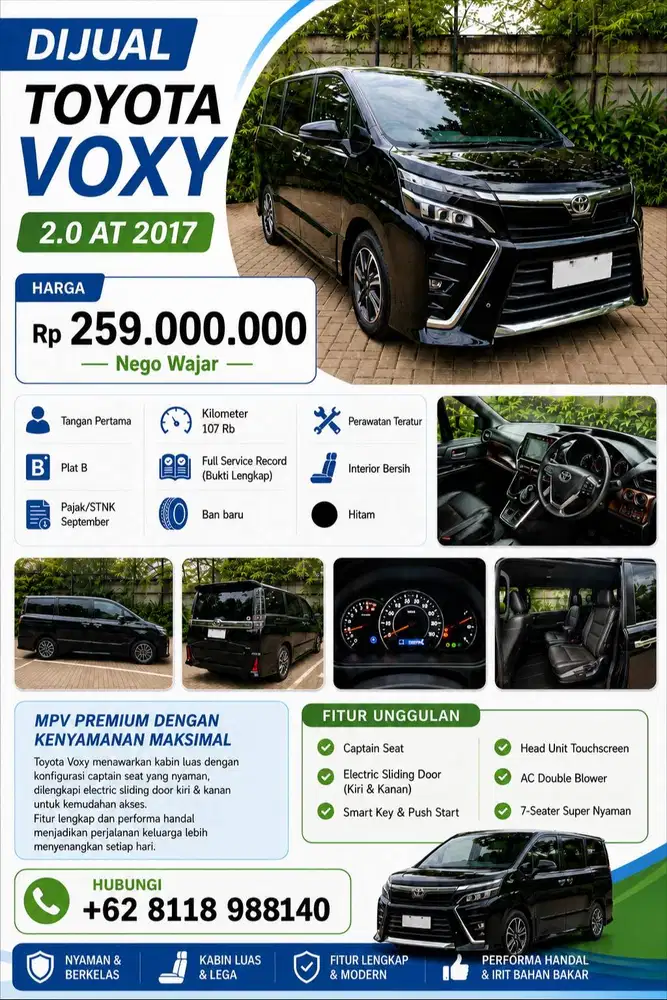 Toyota Voxy 2.0 AT2017 Hitam Tangan Pertama, Bersih, Pakai sendiri