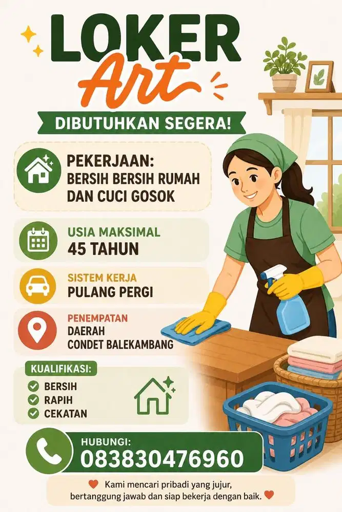Lowongan Asisten Rumah Tangga (ART)