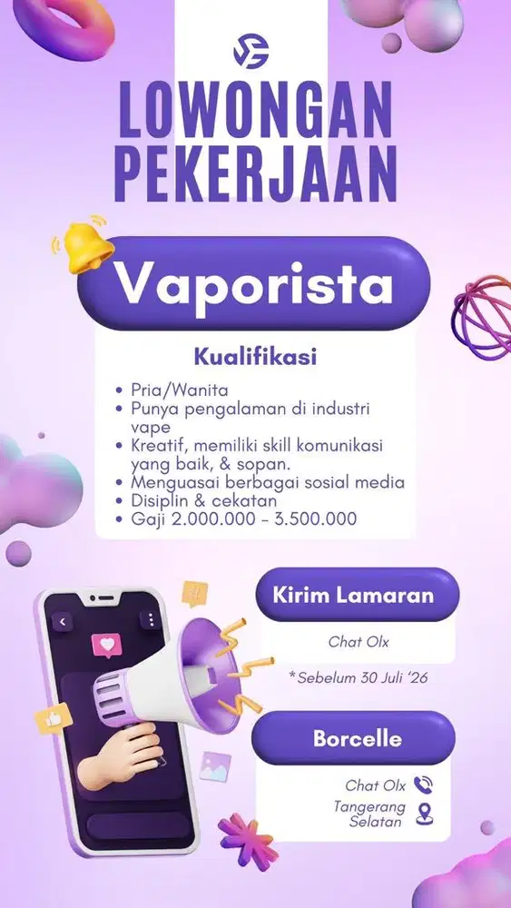 Lowongan Kerja Vaporista Tangerang Selatan