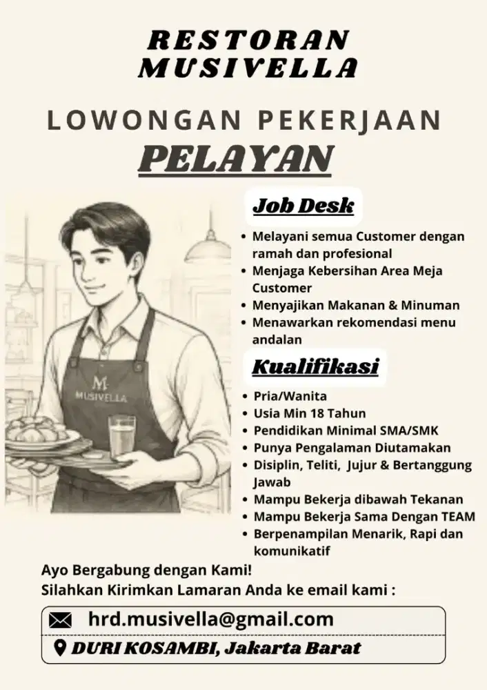 DICARI PELAYAN RESTO YANG BERPENGALAMAN