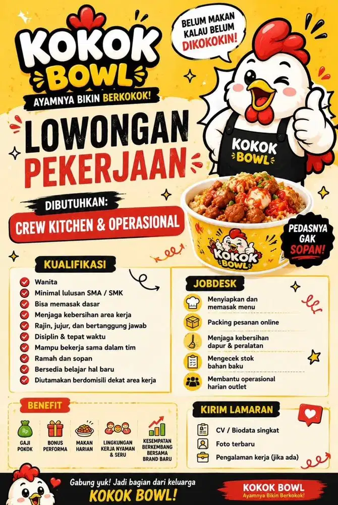 DIBUTUHKAN SEGERA CREW KITCHEN WANITA