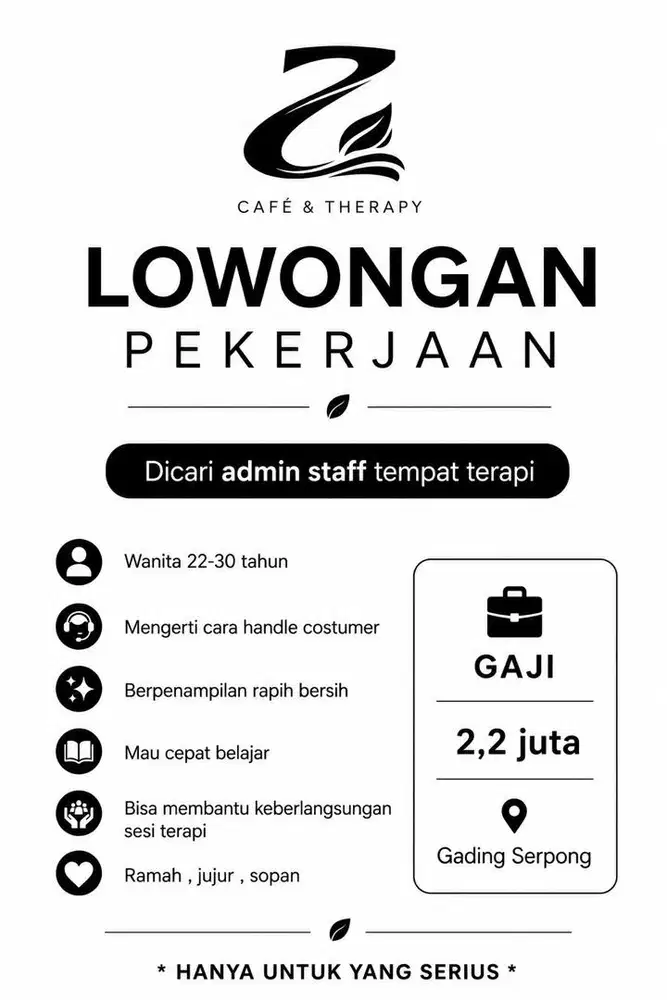 Lowongan kerja admin staff terapi