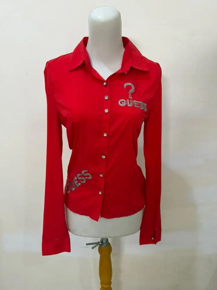SALE Kemeja fashion wanita guess merah Premium