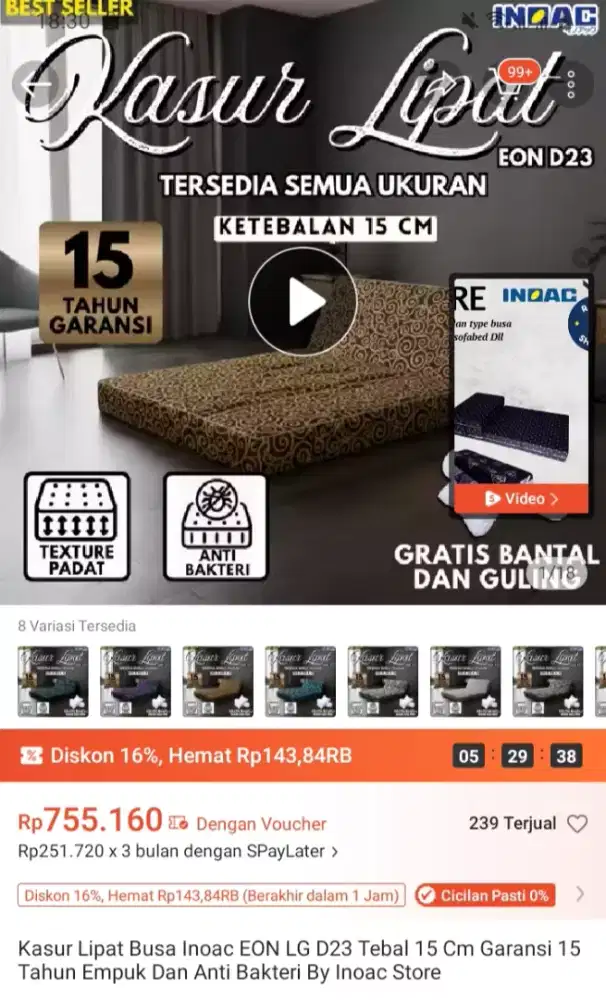 KASUR lipat BUSA INOAC D23 ORI UK 90X 200 TEBAL 10CM