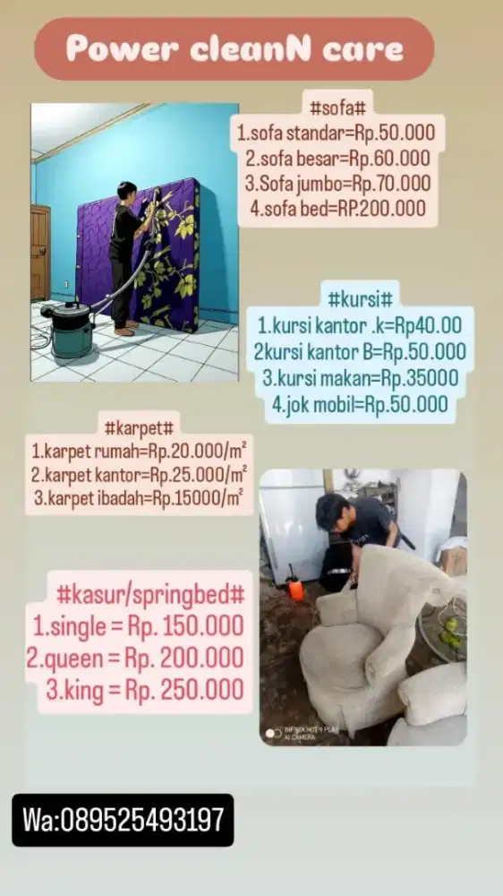 Cuci sofa kasur springbed dan jok mobil