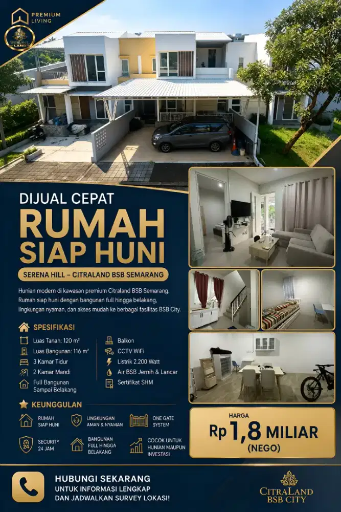DIJUAL CEPAT RUMAH SIAP HUNI
  Serena Hill – Citraland BSB Semarang
