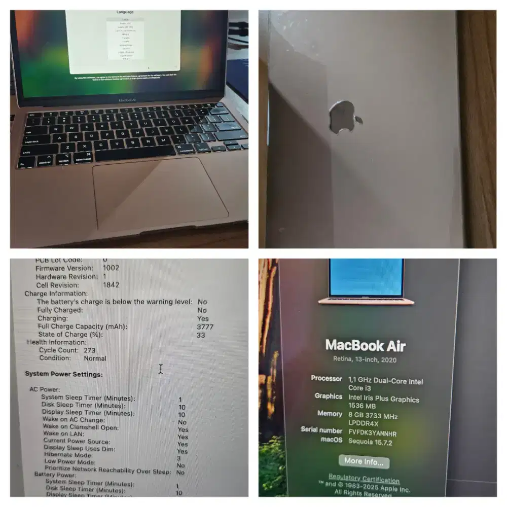 MacBook Air Retina 13-inch 2020 i3 8GB 256GB - Mulus & Normal