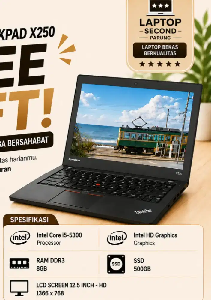 LENOVO THINKPAD X250 - I5 5300U - 8GB - SSD 500GB