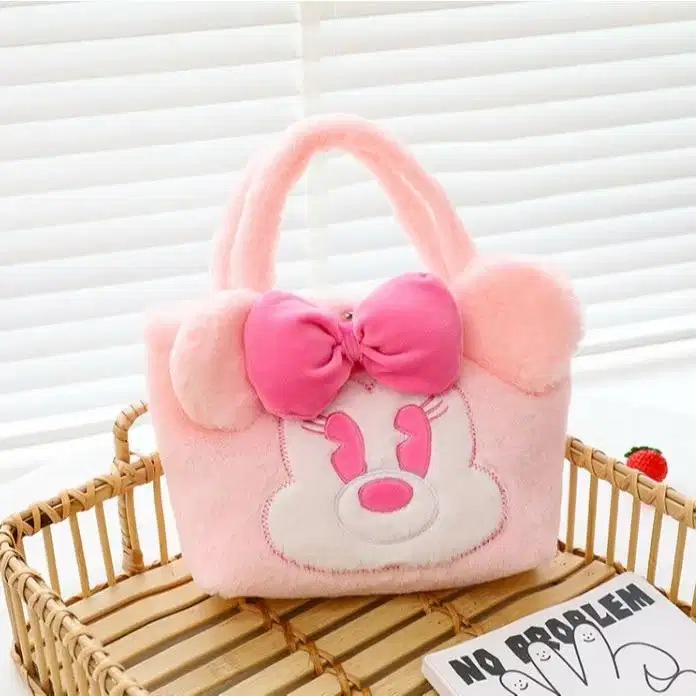 Shoulder Tote Bag Fluffy Tas Bulu Lucu Motif Minnie