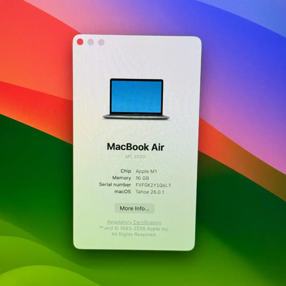 Macbook Air M1 Layar 13 Inch Ram 16 Ssd 512 lengkap full set Grey