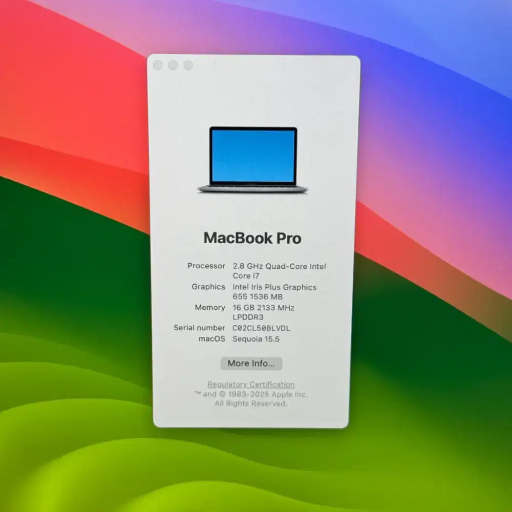 Macbook Pro 2019 13 inch Ram 16 Ssd 512 Core I7 Layar 13 inch grey
