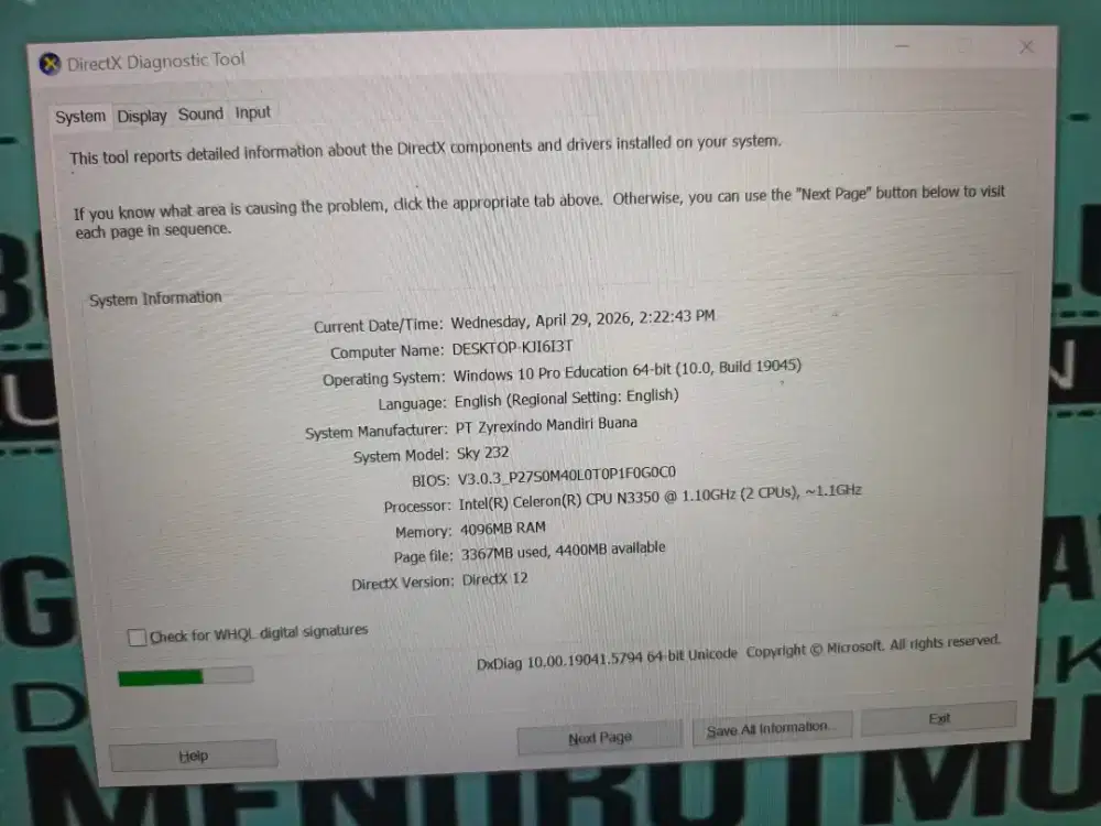 LAPTOP ZYREX BU