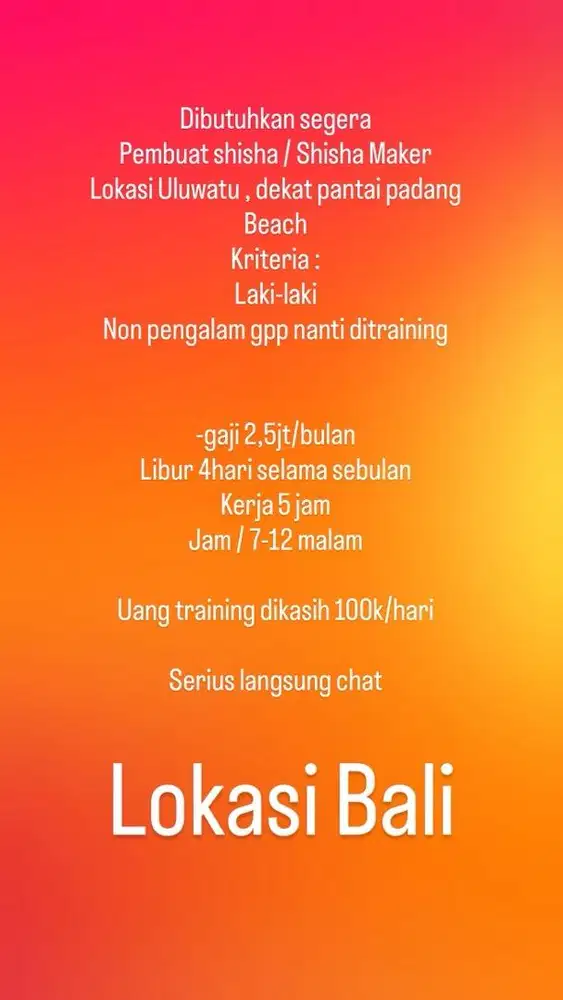 Lowongan kerja Pembuat Shisha / shisha maker