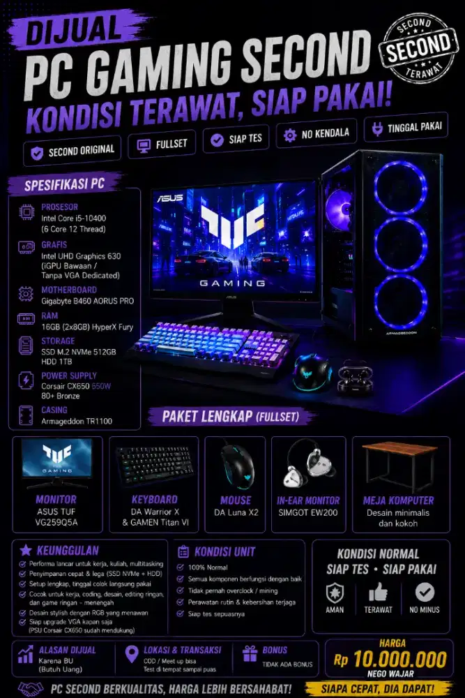 DIJUAL PC SECOND FULLSET – SIAP PAKAI