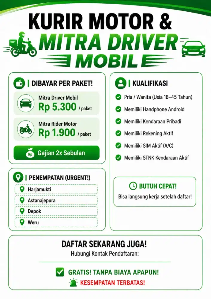 Dibutuhkan driver dan rider