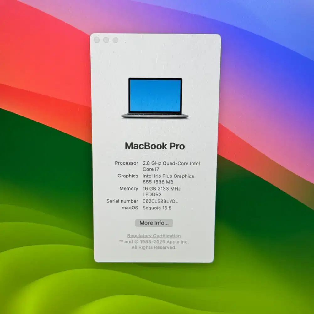 Macbook Pro 2019 Ram 16 Ssd 512 Core I7 layar 13 inch full set mulus
