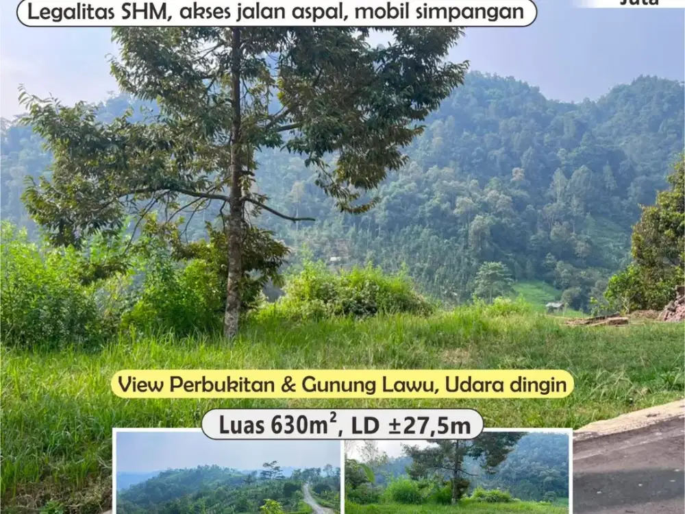 Dijual Tanah Zona Kuning View Gunung Lawu Lokasi Tawangmangu, Karanganyar Luas 630m2