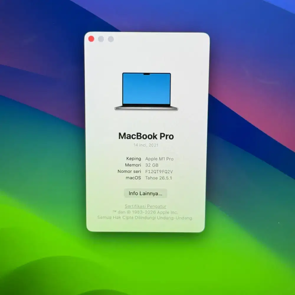 Macbook M1 Pro 14 inch Ram 32 Ssd 1 Tb Layar 14 inch Spce Grey lengkap