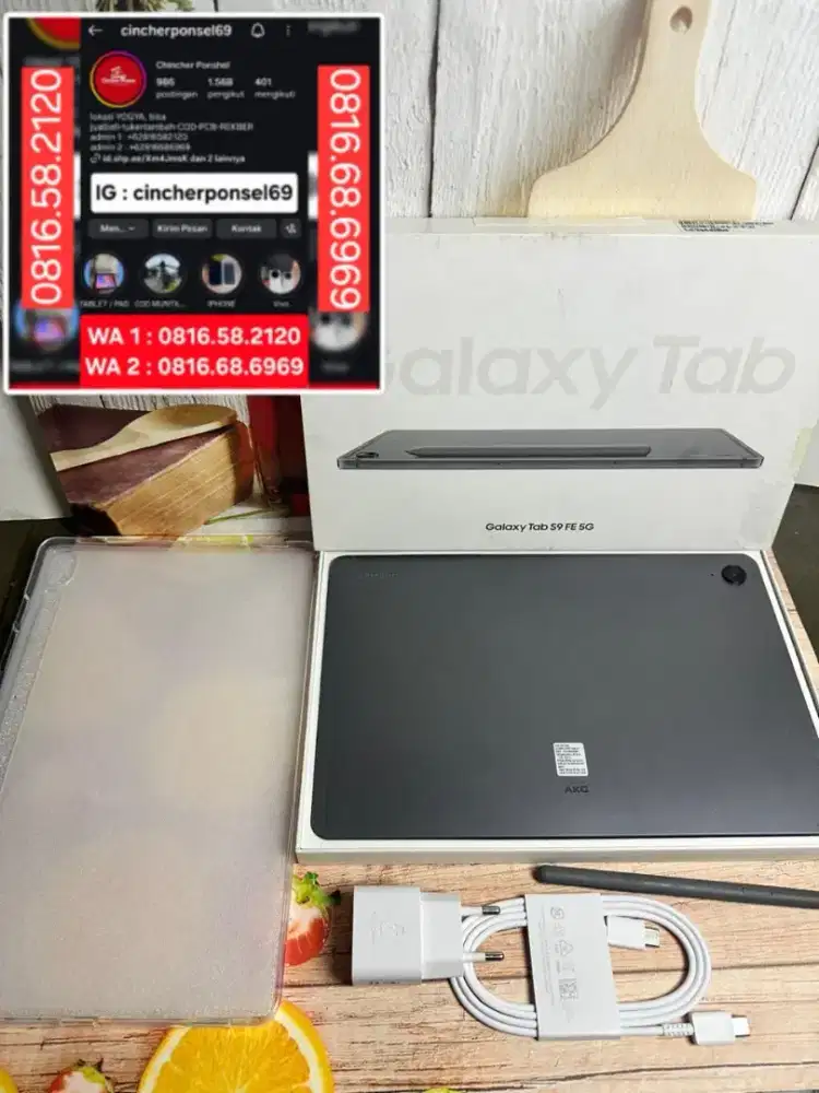 Tab SAMSUNG TAB S9 fe 5g likenew bisa SIM grns resmi fullset original