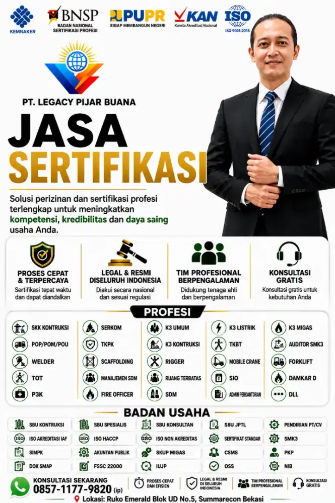 SERTIFIKASI SBU,ISO,SKK,SERKOM,SERTIFIKAT STANDAR
