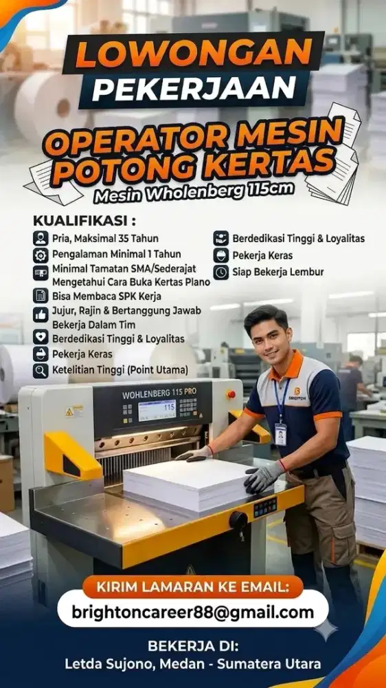 Lowongan Operator Mesin Potong Kertas