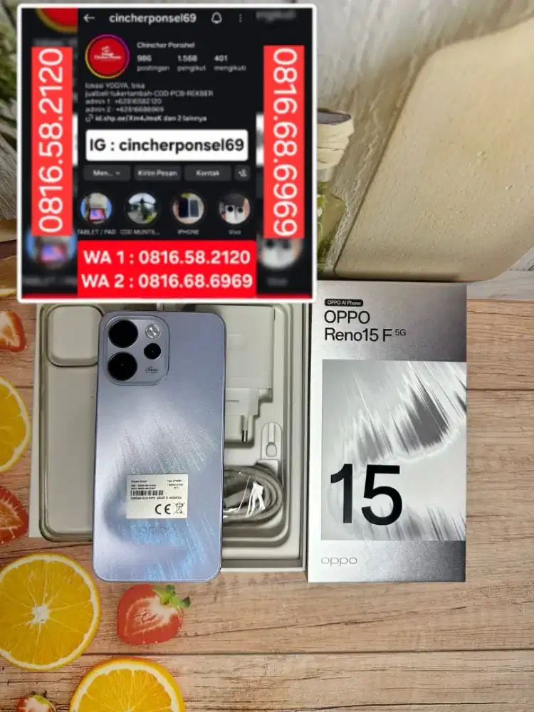Jual HP Oppo Reno 15F 5G likenew istimewa open dus saja grns juni 2027