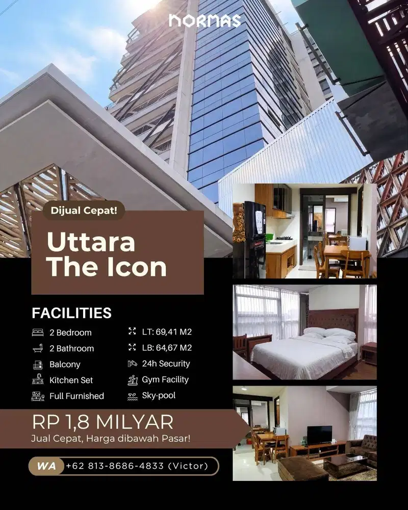 DIJUAL CEPAT - UTTARA THE ICON APARTMENT, 2BR/2BA