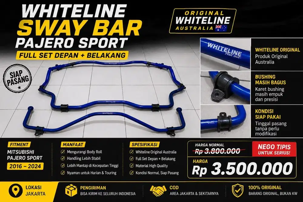 Whiteline Sway Bar Pajero Sport Original Full Set – Siap Pasang – Nego