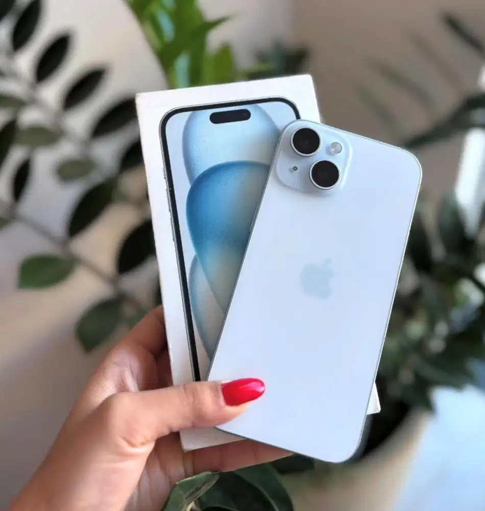 Iphone 15 128 blue (baru)/msi free case, anti gores, adapter