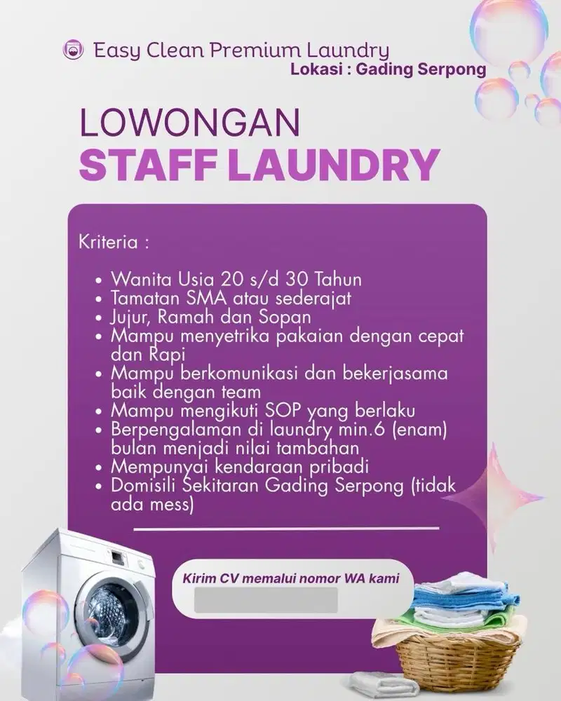 Lowongan staff laundry