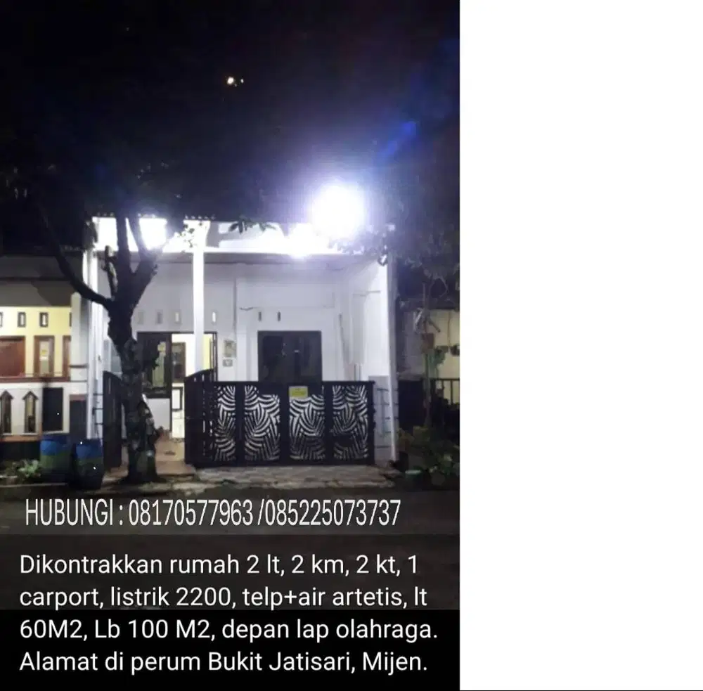 DIKONTRAKKAN RUMAH 2 LANTAI di JATISARI LESTARI B3 no 12 A BSB , MIJEN