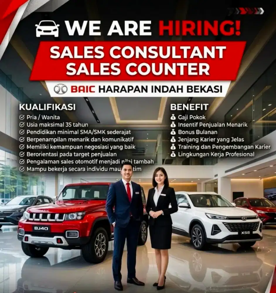Lowongan sales consultant dan sales counter