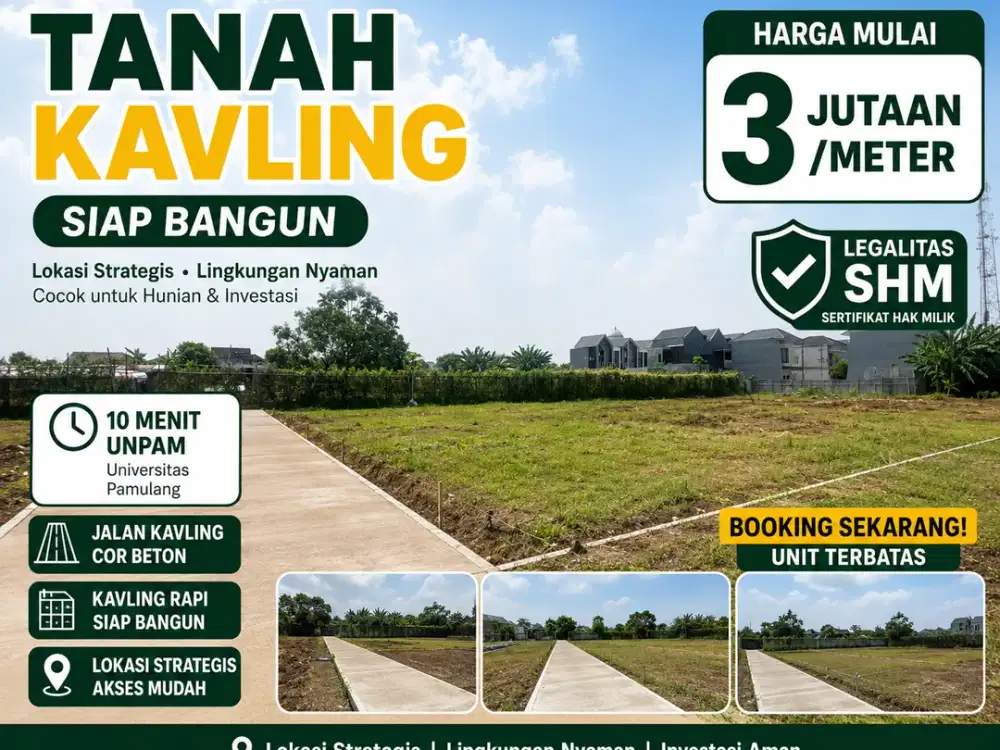 Tanah Kavling Murah Strategis 10 Menit Kampus UNPAM, SHM