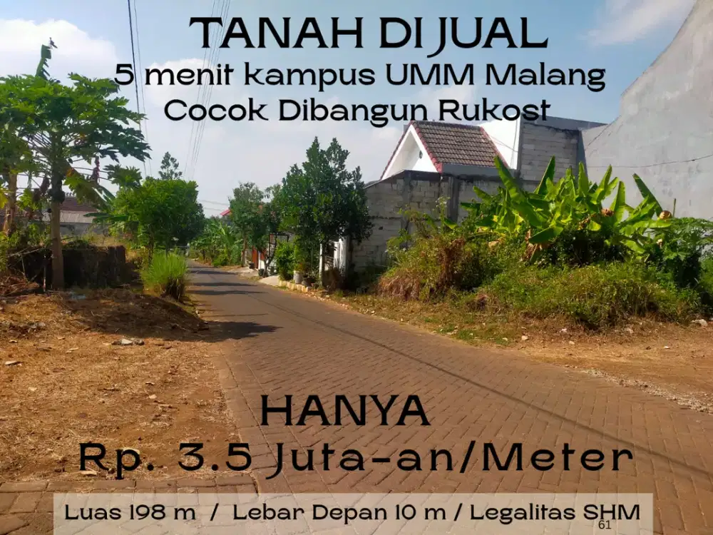 Lebar Jalan 6 Meter Tanah Malang Cocok Dibangun Kos Kosan SHM