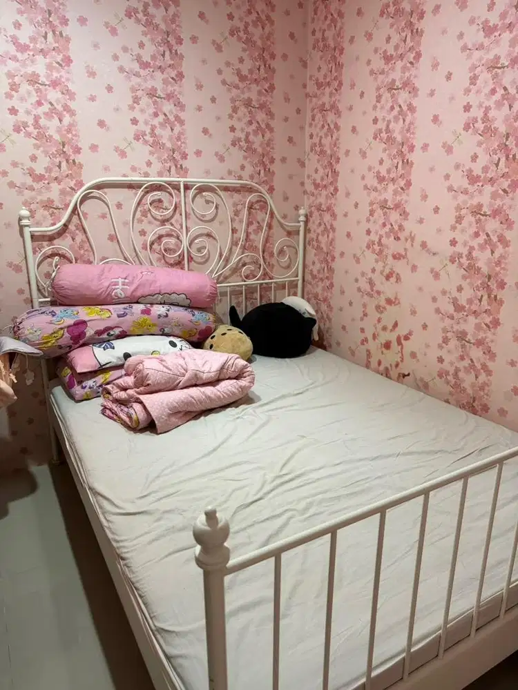 WTS Kasur anak IKEA LEIRVIK white metal bed