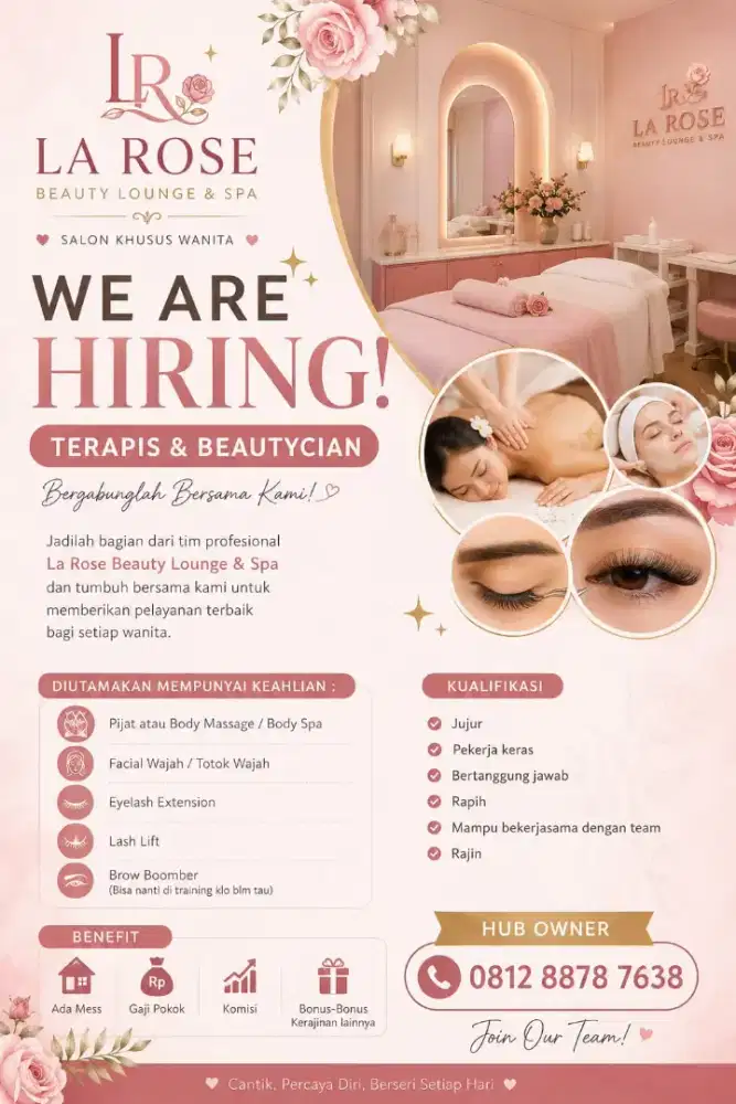 Dicari Hair Stylist dan Theraphist Wanita