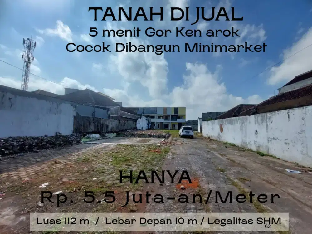 SHM Ready Akses 2 Mobil Cocok Dibangun Rumah 5 Menit GOR Ken Arok Malang
