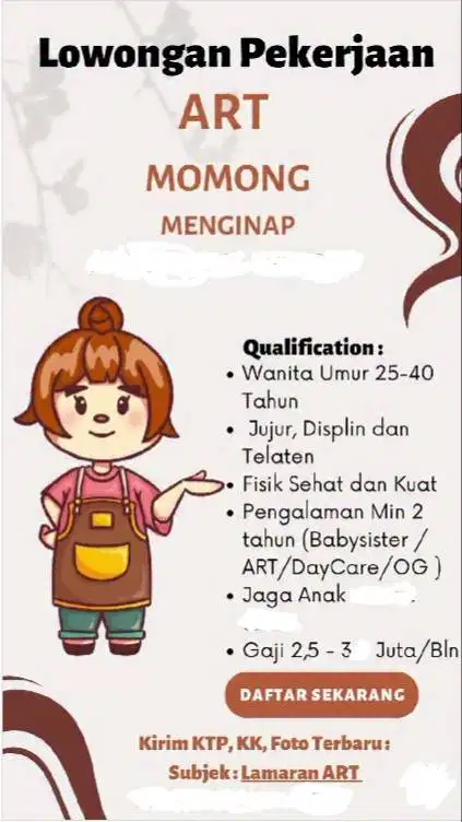 ART menjaga anak (menginap)