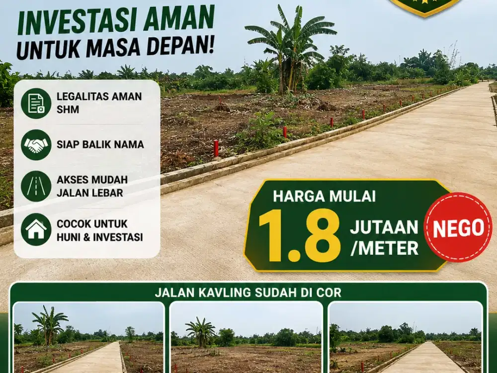 Dijual Murah Tanah Kavling 10 Menit Stasiun Jatake, SHM
