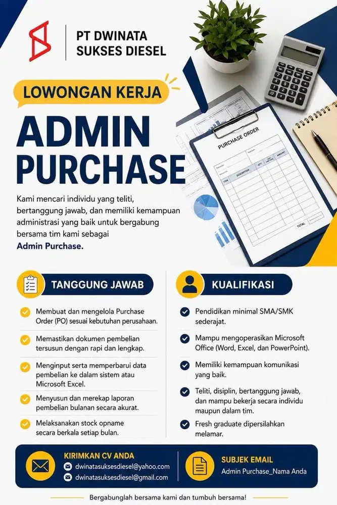 Dibutuhkan Admin Purchasing