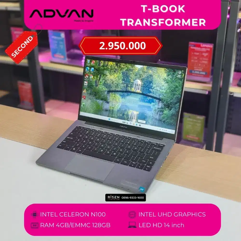 ADVAN T-BOOK 1405 N100 RAM 4GB EMMC 128GB HD 14inch Second Laptop