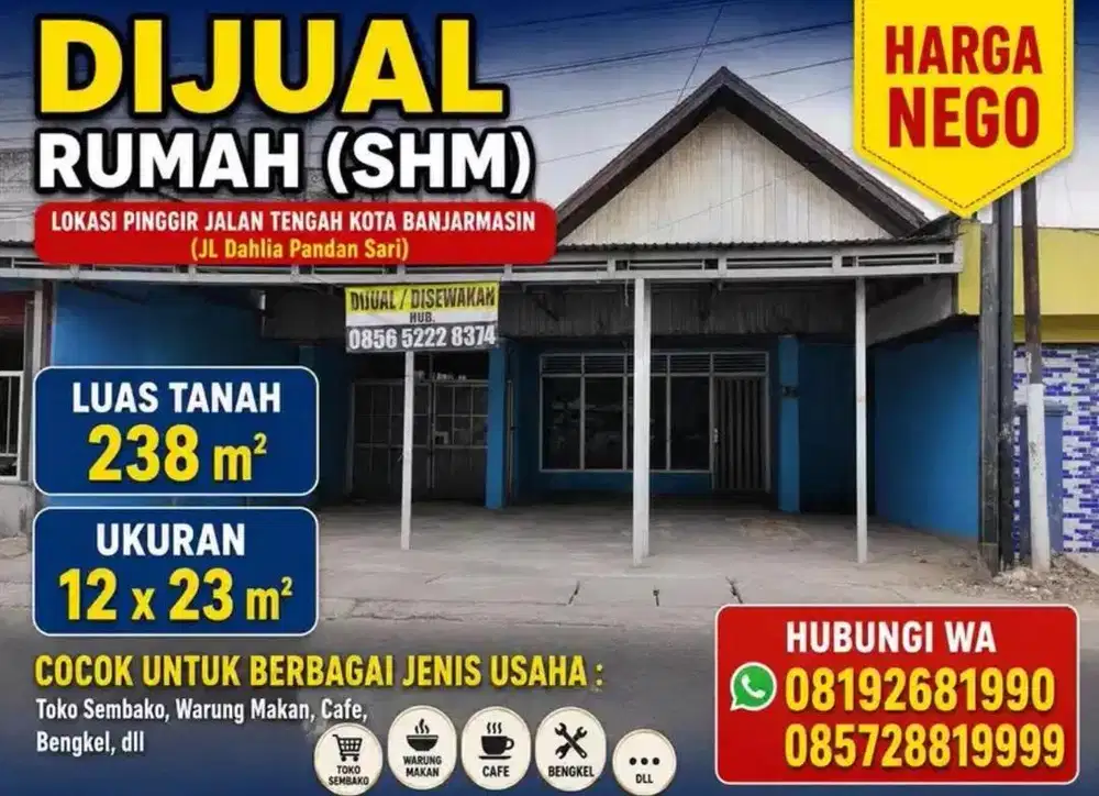 Disewakan rumah toko pinggir jalan jantung kota bjm