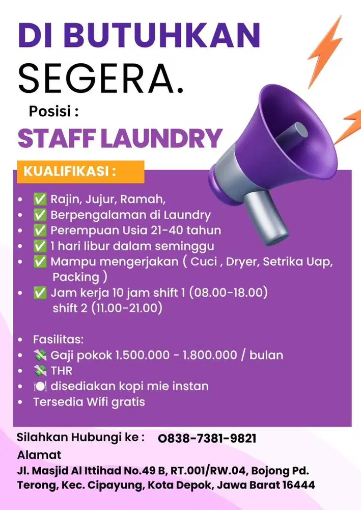 LOWONGAN KERJA LAUNDRY